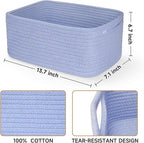 3-Pack Storage Baskets for Organizing | Woven Shelf Toy Basket | Rope Baskets for Gifts Empty | Closet Organizer Bins with Handles | Cube Decorative Box | 13.7×7.1×6.7” | Sky Blue