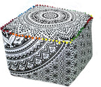 CRAFT KALA Large Hippie Mandala Meditation Floor Ottoman Pillow Cushion Pouf Cover Square Poufs Cover Bohemian Floor Cushion Case Outdoor Fireplace Yoga Living Room Decor 16X16X14 inches, Grey Ombre