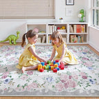 Lahome Purple Floral 5x7 Area Rugs, Boho Rugs for Bedroom Girls,Vintage Living Room Rug Non Slip Low Pile Ultra-Thin Large Carpet for Farmhouse,Dining Room,Kids,Nursery Nina(5'X7',Purple/Grey)