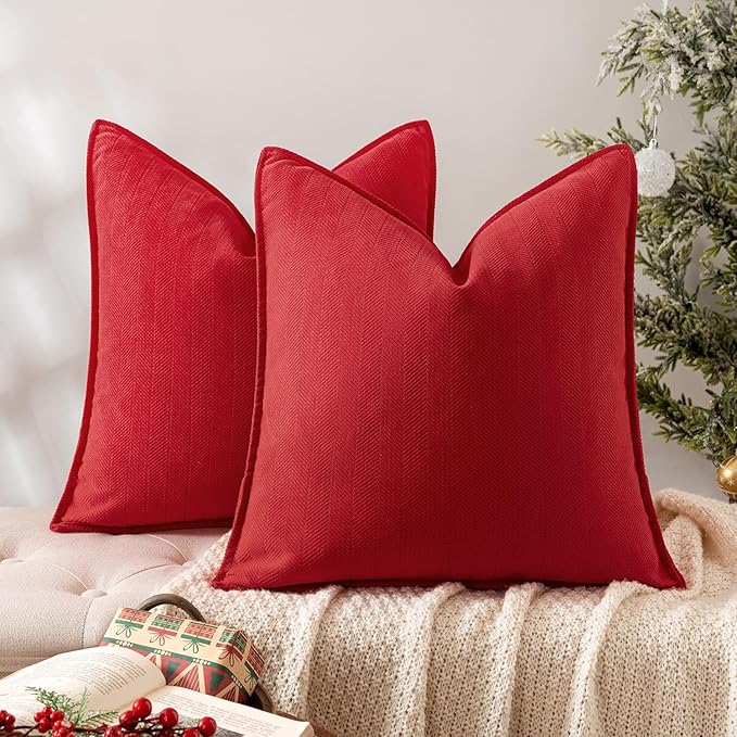 MIULEE Pack of 2 Red Decorative Pillow Covers 16x16 Inch Soft Chenille Luxurious Couch Throw Pillows Farmhouse Cushion Covers with Elegant Design for Sofa Bedroom Living Room Home Decor