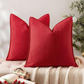 MIULEE Pack of 2 Red Decorative Pillow Covers 26x26 Inch Soft Chenille Luxurious Couch Throw Pillows Farmhouse Cushion Covers Euro Shams with Elegant Design for Sofa Bedroom Home Decor