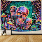 Amonercvita Blacklight Skull Tapestry Trippy Skeleton Wall Tapestries UV Reactive Neon Plants Trees Tapestries Aesthetic Galaxy Space Tapestry Wall Hanging for Bedroom Decor(W59.1×H78.7 inches)
