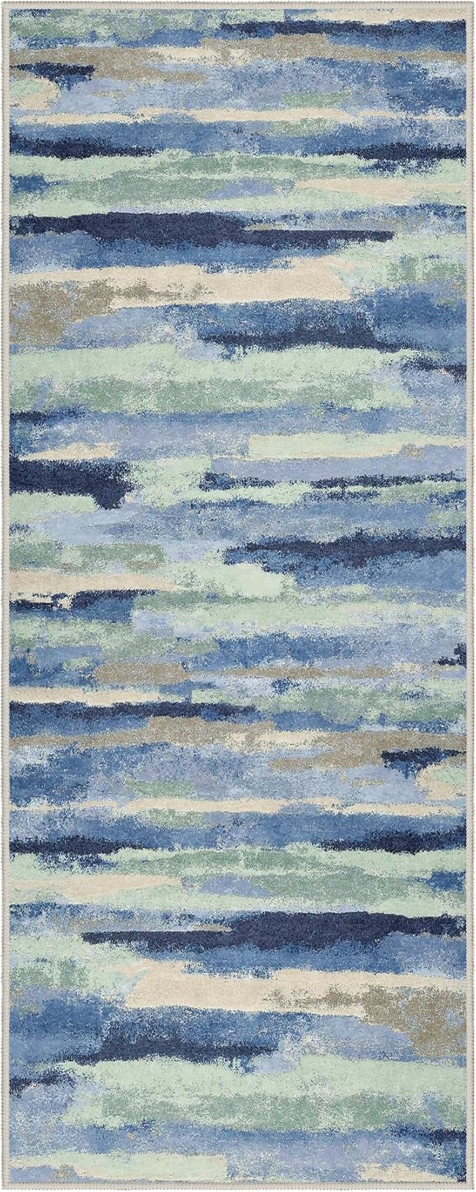 GENIMO 2X5 Washable Modern Runner Rug for Hallway, Non-Slip Low Pile Chenille Print Rug, Soft Rugs for Indoor Entryway Kitchen Corridor, Sage & Tide