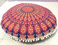 ICC 24" Orange Peacock Mandala Barmeri Large Floor Pillow Cover Cushion Meditation Seating Ottoman Throw Cover Hippie Decorative Zipped Bohemian Pouf Ottoman Pom Pom Cases 24" Round