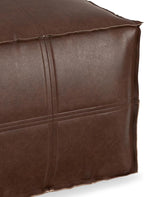 SIMPLIHOME Brody Square Pouf - 18 inch Wide Upholstered Vegan Leather Ottoman in Distressed Dark Brown, Boho Footstool, Coffee Table or Extra Seating for Living Room or Bedroom, Assembled