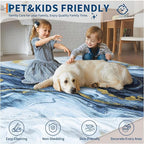 GarveeHome Large 8x10 Washable Rugs for Living Room Abstract Rug Swirl Marble Patterned Carpet, Low-Pile Non Slip Easy Cleaning Rug Neutral Modern Carpet for Bedroom Dining Room Farmhouse Office, Blue