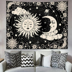 KJHL Black Sun and Moon Tapestry Wall Hanging 59ʺ x 79ʺ Boho Galaxy Celestial Aesthetic Tapestries for Bedroom Living Room Decor