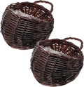 DOITOOL 2Pcs Dark Brown Rattan Wicker Hanging Baskets for Wall 9.05X7.08X3.54 Inch Indoor Outdoor Planters for Flowers and Greenery Home Garden Decor