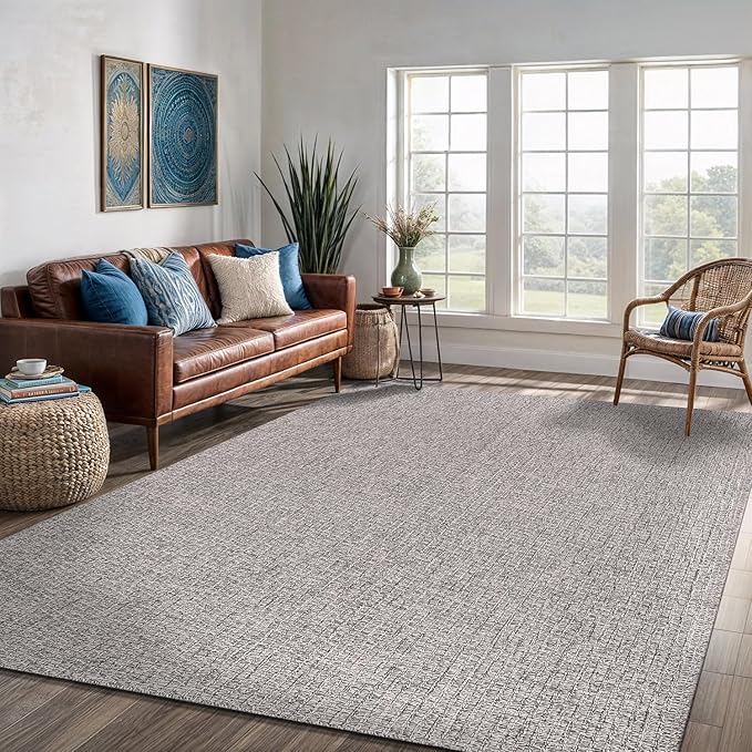 Easy Jute Rug 8x10 Indoor Outdoor Natural Rugs Solid Fiber Rug Woven Area Rug Boho Easy Clean Inside Carpet for Living Room Bedroom Dining Room Hallway or Outdoor Patio Porch (8 X 10 Silver)
