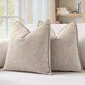 MIULEE Pack of 2 Beige Decorative Pillow Covers 16x16 Inch Soft Chenille Luxurious Couch Throw Pillows Farmhouse Cushion Covers with Elegant Design for Sofa Bedroom Living Room Spring Home Decor