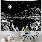 Zussun Black and White Tapestry Starry Night Mountain Tapestries for Bedroom Aesthetic Moon and Stars Tapastry's Wall Hanging Dark Nature Forest Wall Tapestry for Living Room Dorm (80'' × 60'')