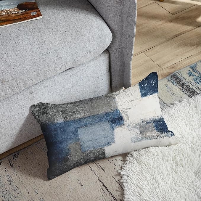Britimes Throw Pillow Covers Modern Home Art Decor, 12 x 20 Inches Set of 2 Pillow Cases Decorative, Abstract Oil Painting Pillowcases for Bedroom, Living Room, Blue White