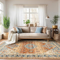 Area Rugs 5x7, Low Pile Non-Slip Backing Rugs, Super-Soft Home Decor Washable Rugs 5x7 Under Table, Foldable Floral Vintage Area Rug for Living Room (Navy/Orange, 5'x7')