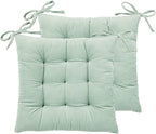 HLOVME Corduroy Chair Cushion with Ties Ultra Soft Warm Floor Cushion for Kids Reading Nook Comfortable Square Seat Cushion for Adult 15.7”x15.7” Set of 2, Green