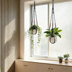 35 Inch Macrame Plant Hanger, Large for up to 15 Inch Pot Extra Long Hanging Planter Holder Basket with Wood Beads for Indoor Outdoor Home Decor (Black, 2-Pack)