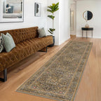 Non Slip 2x10 Gold Brown Hallway Runner - 10ft Long Runner Rugs, Washable Kitchen Floor Mat - Vintage Floral Design Décor