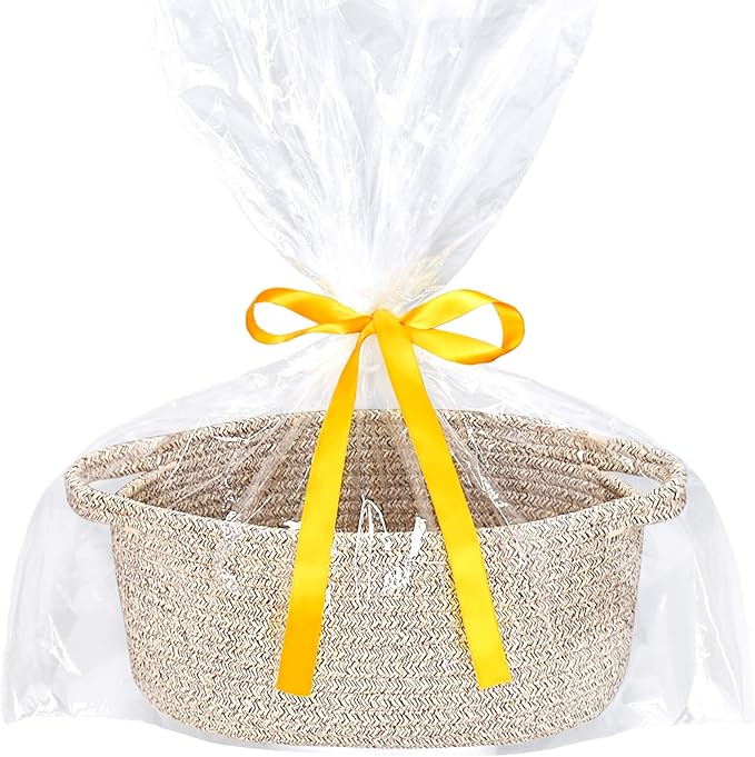 ABenkle Small Woven Basket 12"x 8"x 5" - Rope Room Shelf Storage, Cat Dog Toys Chest Box, Decorative Empty Gift With Handles - All Mixed Brown
