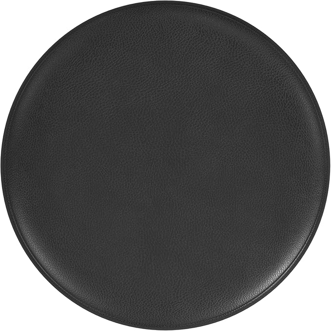 Spatial Order Upholstered Faux Leather Round Ottoman (No Lid, Seat Only) | Spatial Order Home Décor | Foot Rest Pouf – Black Faux Leather