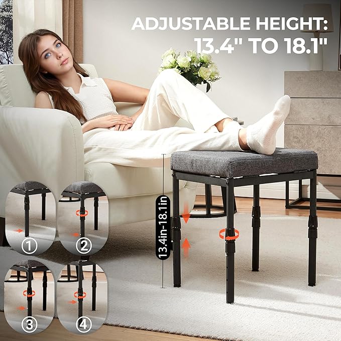 Adjustable Ottoman Pouf, 4 Height Position & 60 Degree Tilt Angle Adjustment Footrest Ottomans Footrest Foot Stools Pouffe Footstool for Under Desk for Living Room Home(Carbon Gray)