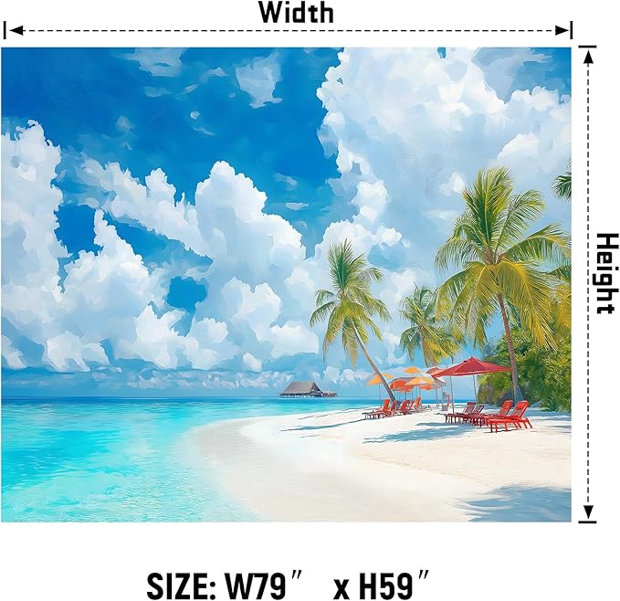 AOHMPT Ocean Sunset Tapestry, Beach Evening Sunset Tapestry, Natural Beach Palm Tree Landscape Poster, Seaside Landscape Wall Hanging for Bedroom, Dorm Room and Living Room Wall Decor 79" L x 59" W