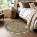 Round Washable Rugs 4ft for Bedroom Living Room, Low Pile Thin Entryway Area Rugs Non Slip, Traditional Medallion Printed Circle Carpet for Kitchen Dining Room, Multi Brown/Green