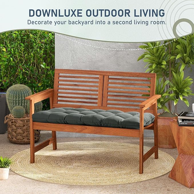 downluxe Outdoor Bench Cushion for Patio Furniture, Waterproof Tufted Overstuffed Porch Swing Cushions, Thick Outdoor Loveseat Cushions, 48" X 18" X 5", Dark Grey, Set of 1