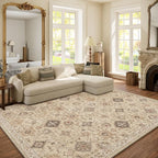 Machine Washable Rug for Living Room: 6x9 Area Rugs Boho Vintage Rug Stain Resistant Non Slip Low Pile Soft Lightweight Carpets for Bedroom Kitchen Dining Room Nursery Kids Room Farmhouse
