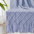 inhand Knitted Throw Blanket for Couch and Bed, Soft Living Room Home Decor Knitted Blanket with Tassel, Outdoor Lightweight Breathable Summer Blanket, Farmhouse Warm Woven Decorative, 50"x60"