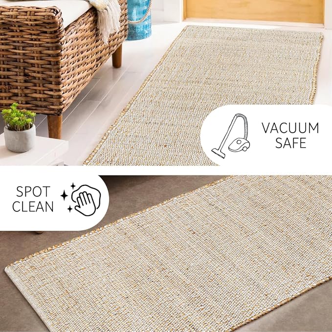 Savi Home Jute Cotton Hand Woven Area Runner Rug 2'x4.3', Natural Fibers, Rustic Farmhouse Style Rug, Vintage Bohemian Decor Rug for Bedroom, Dinning Room, Hallway, Office