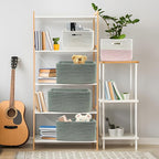 COMFY-HOMI Cotton Rope Woven Basket with Handles for Shelves,Toys,Book, Cloth Storage Baskets for Organizing-17" x 13" x 7.5" Toy Decorative Organizer for Living Room, Bathroom （Green）