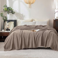 FOSSA Muslin Blanket with Fringe - 4-Layer 100% Cotton Gauze Super Soft & Breathable Throw -Lightweight Decorative Cooling Blanket for Bed, Sofa, Office (Pale Brown, King (104" × 90"))