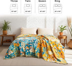 Throw Blanket for Bed 100% Cotton Blankets for Bedroom Living Room Spring Twin All Season Underwater Ocean Life Embroidery Reversible Breathable Quilt for Couch Sofa Coastal Home Decor 60"x80"