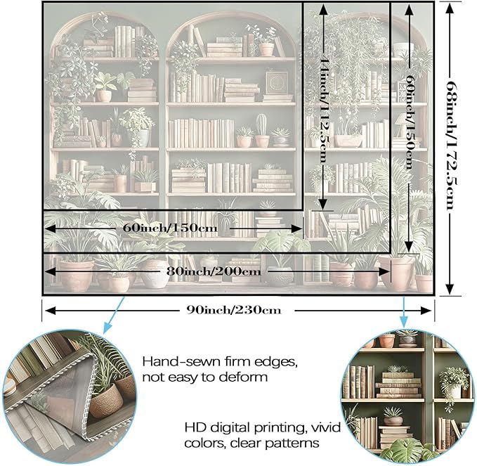 Accnicc Sage Green Plant Bookshelf Tapestry Botanical Bookshelf Tapestries Wall Hanging Vintage Potted Plants Library Backdrop Large Tapestry for Bedroom Living Room Dorm 80 x 60 inch