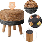 YMYNY Foot Stool Natural Seagrass Hand Weave, 12.6" Small Ottoman, Round Footrest for Living Room, Bedroom, Entryway, Change Shoes Stool, Non-Skid Wood Legs, Boho, Natural+Black UHBD027B