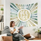 WARDOS Boho Green Sunshine Tapestry, You Are Inspirational Tapestry Wall Hanging, Colorful Boho Sun Positive Affirmation Wall Blanket Decor for Kids Room Nursery Playroom Classroom, 50x60 Inch