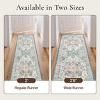 GENIMO 2‘6“x10 Runner Rugs for Hallway, Machine Washable Non Slip Vintage Rugs, Low Pile Lightweight Soft Print Rug for enrtyway, Corridor, Home Office, Kitchen, Cyan