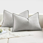 MIULEE Pack of 2 Light Grey Decorative Lumbar Pillow Covers 12x20 Inch Soft Chenille Luxurious Couch Throw Pillows Farmhouse Cushion Covers with Elegant Design for Sofa Bedroom Living Room Home Decor