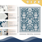 Vintage Victorian Damask Floral Flannel Throw Blanket, Blue White Flowers Birthday Gifts for Kids Men Women, Retro Elegant Soft Blankets for Bedding Sofa 50" x 60"