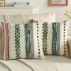 FUTEI Green Decorative Throw Pillow Covers 18x18 Inch Set of 2, Soft Tufted Striped Textured Accent Cushion Case,Boho Pillows for Couch Decor