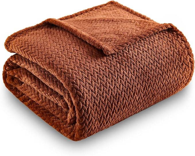 NEWCOSPLAY Super Soft Twin Blanket Coffee Premium Silky Flannel Fleece Leaves Pattern Lightweight Bed Blanket All Season Use (Coffee, Twin(60"x80"))