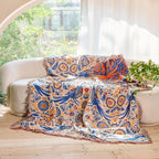 Boho Throw Blanket - 100% Cotton Ultra Soft Muslin Spring Blanket, 60"x80" Lightweight Floral Bird Framhouse Bedding Blanket for Bed, All Season Blue Bohemian Bedroom Home Decor Quilt