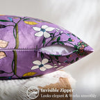 MUSSEL Light Purple Floral Pillow Covers 12x20 Set of 2, Velvet Wild Flower Plant Throw Pillows Case, Square Farmhouse Decor Cushion Covers for Home Sofa Bed Couch