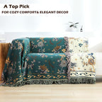 Boho 100% Cotton Large Throw Blanket King - All Season Rustic Ultra Soft Breathable Floral Bird Blanket for Bed Sofa Couch Chair Bedspread Quilt Gift, 91" x 108"-Teal/Beige