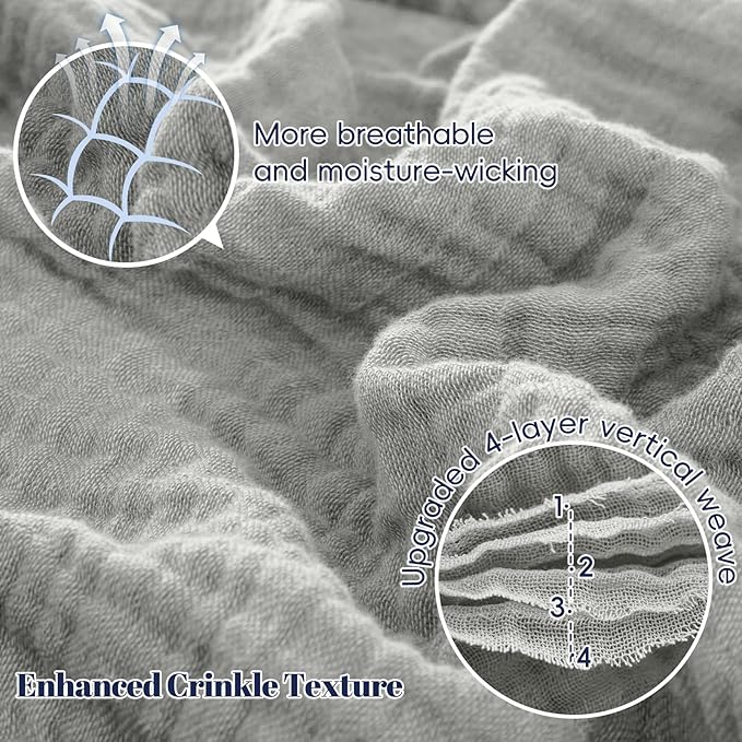 PHF 100% Cotton Muslin Blanket Queen Size 90"x90", 4-Layer Lightweight Gauze Throw, Breathable Cloud-Soft Minimalist Blanket for Bed, Couch, Camping & Baby, Light Grey, Ideal Gift