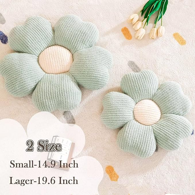 Flower Throw Pillow, Cute Flower Shaped Pillow Decorative Throw Pillow for Bed Couch, Soft Daisy Pillows Floor Seating Cushion Cushions (19.6 Inch Sage Green)
