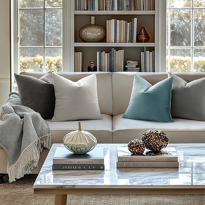 MIULEE Velvet Throw Pillow Covers 20x20 Inch, Pack of 2 - Grey, Soft Solid Decorative Pillow Covers Cushion Cases Modern Luxury Home Decor for Spring Couch Sofa Bedroom Livingroom