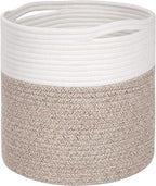 MINTWOOD Design 11 x 11 Inches Cotton Rope Basket for Flower Pot and Indoor Floor Planters, Decorative Round Woven Plant Pot Basket, Planter Covers, Small Dog Toy Storage Baskets, Light Brown