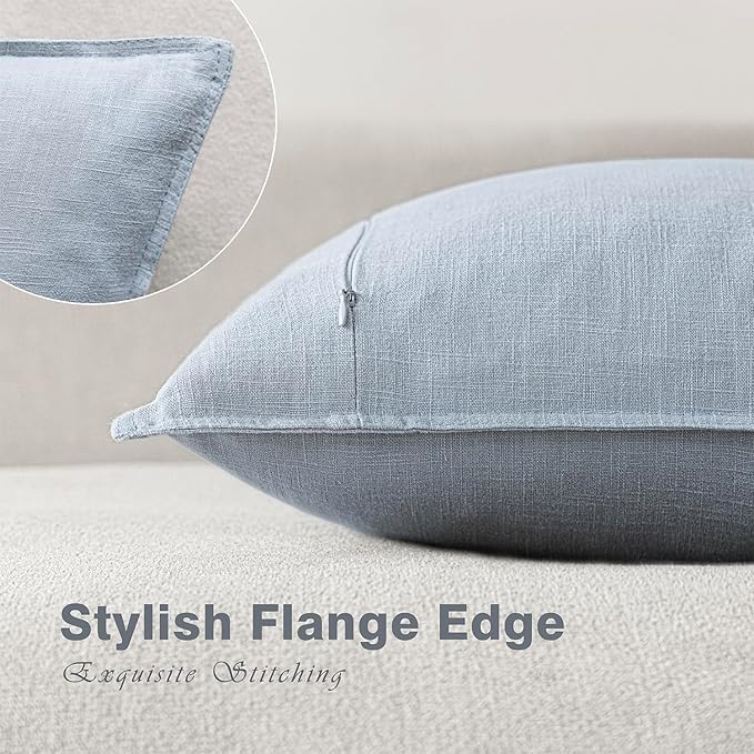 Foindtower Pack of 2, Decorative Linen Soild Throw Pillow Covers Soft Accent Euro Cushion Case Boho Farmhouse Pillowcase for Chair Couch Sofa Bedroom Living Room Home Decor 26 x 26 Inch Sky Blue