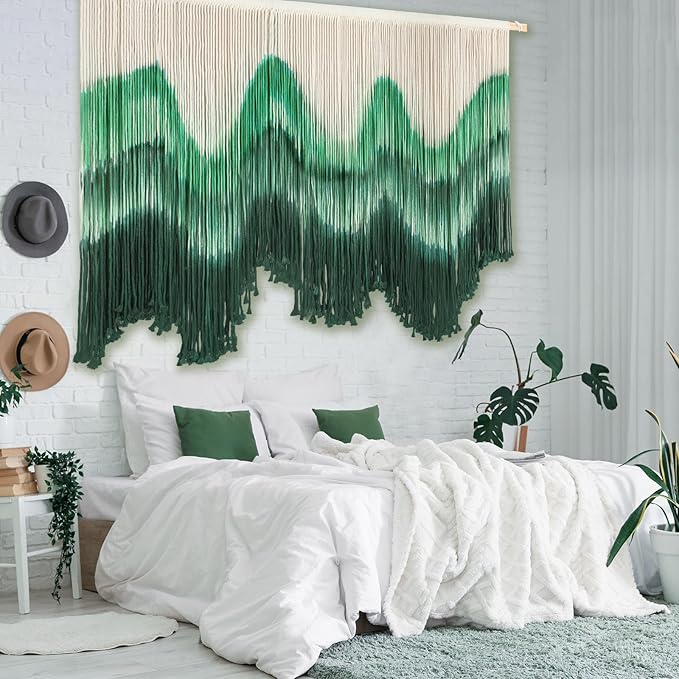 Tiamon Boho Wall Decor - 59''W x 35.4'' L Macrame Wall Hanging Dip-Dye Large Tapestry Art for Home Bathroom Farmhouse Bedroom Living Room Office Natural Modern Rustic Decoration