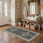 GENIMO 2x5 Runner Rugs for Hallway, Machine Washable Non Slip Vintage Rugs, Low Pile Lightweight Soft Print Rug for enrtyway, Corridor, Home, Office, Kitchen, Muted Charcoal Beige